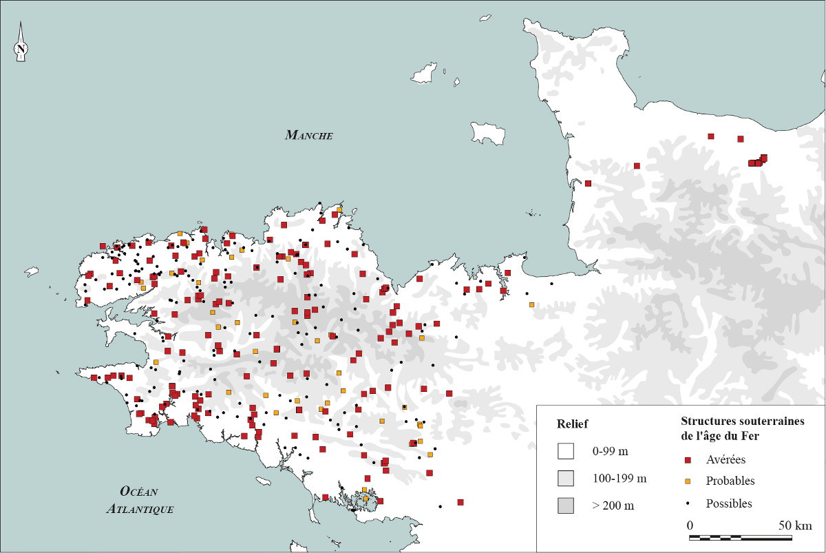 Répartition des souterrains et des caves boisées de l’âge du Fer en Bretagne et Basse-Normandie - Réal. S. Bossard