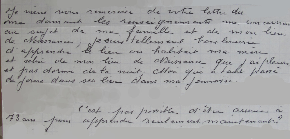 Lettre de remerciements. Source : collection particulière.