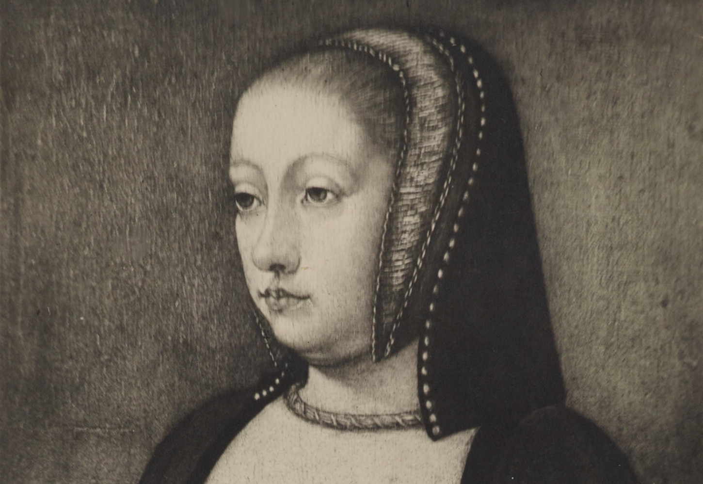 Portrait of Anne of Brittany, owned by The Count of Lanjuinais at the beginning of the 19th Century (detail). Museum of Brittany: 952.0011.990