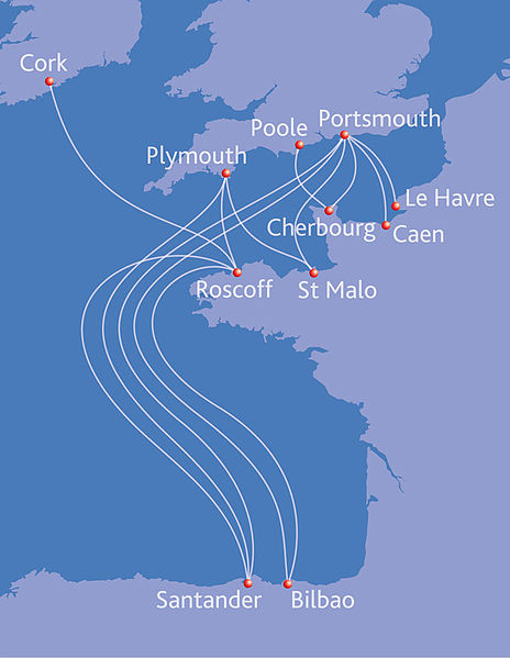 Map of Brittany Ferries routes. Wikimedia.
