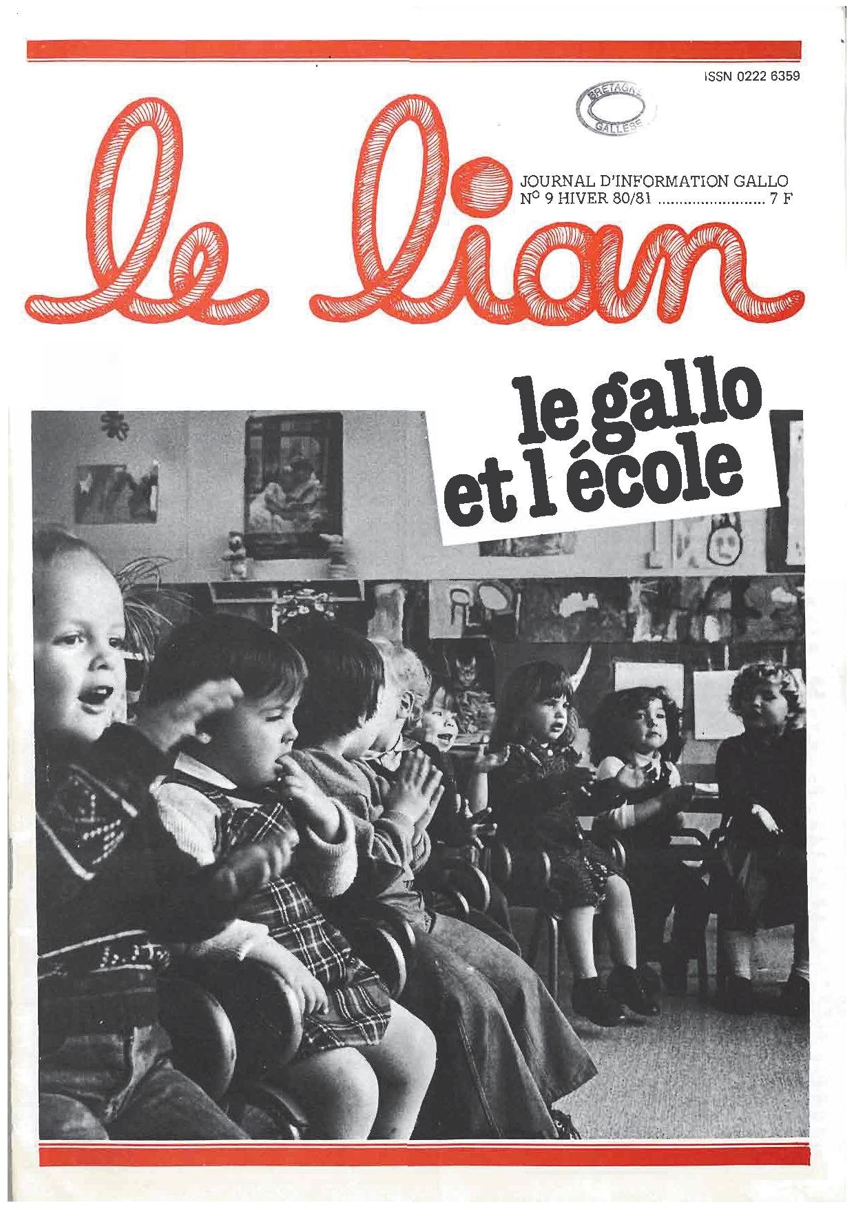 Couverture du n° 9 (hiver 1980-1981) du Lian, revue de l'association des Amis du parler gallo. 