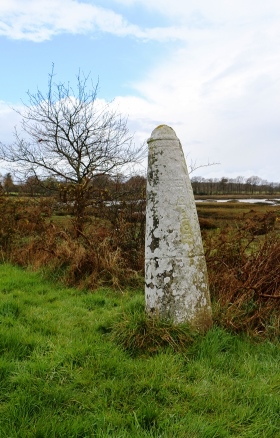 CROUX PROSTLON, cette inscription portée sur une pierre située à Locoal-Mendon, en Morbihan, est datée entre le VIIe et le Xe siècle. Le mot croux /krows/ peut représenter le mot vieux-breton pour "croix". Quant à Prostlon, c'est un nom de femme composé de prost-, apparentée au gallois prawst-, dont le sens n'est pas encore bien connu, et de lon, l'ancêtre du breton moderne leun "plein" (cf. le vannetais lan, le gallois mod. llawn de même sens). Photo par JF Carvou