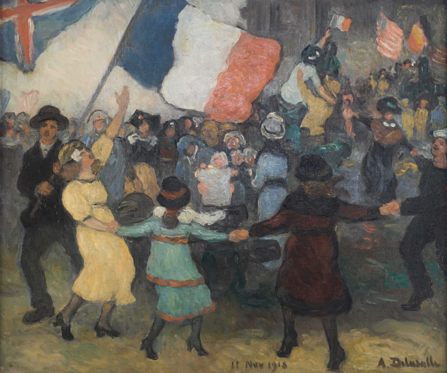 Une scène de l’Armistice, 11 novembre 1918. Huile sur toile d’Angèle Delasalle. La Contemporaine : OR F1 111.
