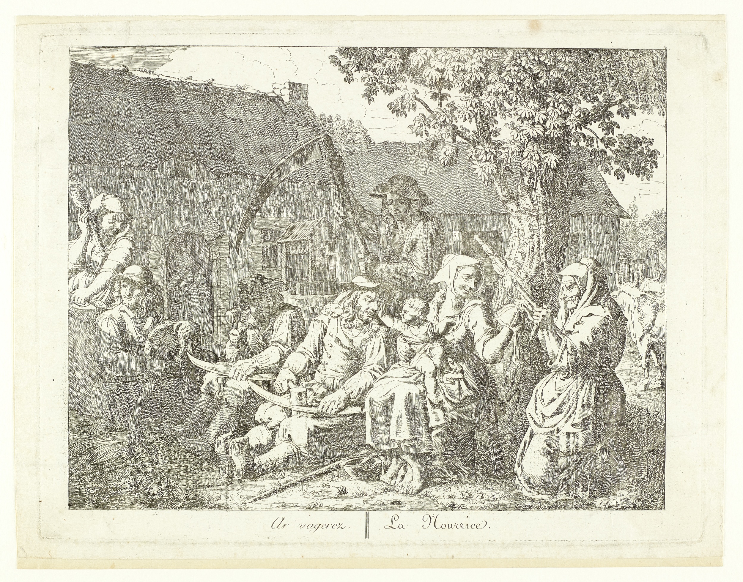 La nourrice, gravure exécutée par Olivier Perrin (1761-1832) – Marque du Domaine Public – Collection du Musée de Bretagne, Rennes.