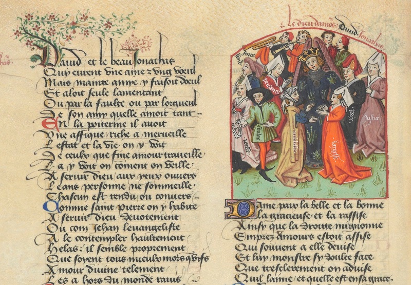 Karantez hag he lez. 15vet kantved. Mammenn : BnF français 12476, fol. 6 v.