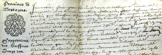 Extrait d'un des premiers actes produit sur papier timbré à Quimperlé.
