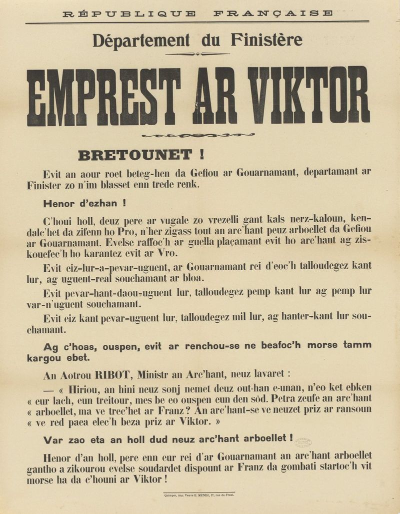 « Emprunt de la victoire ». Utilisation de la langue bretonne pour financer la guerre - Archives du Finistère