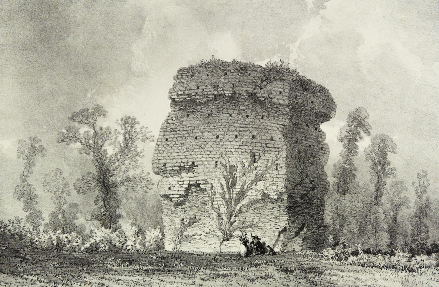 Ruines dites du temple de Mars à Corseul, lithographie de la première moitié du XIXe siècle. Musée de Bretagne :  2018.0000.3267.