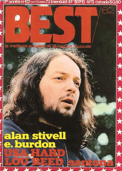 Couverture du magazine Best de 1973.Telles les plus grandes stars de l’époque, Alan Stivell enchaîne les interviews et apparaît en couverture de plusieurs magazines. Ici, il fait la une du magazine Best un ancien magazine musical français spécialisé dans le rock. 