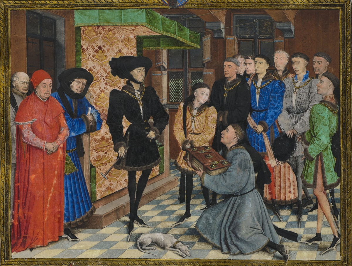 Philippe III recevant de Jean Wauquelin les « Chroniques de Hainaut ». Bibliothèque royale de Belgique.