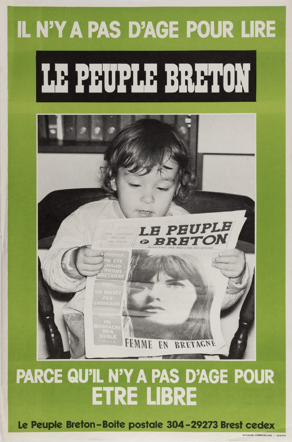 Il n'y a pas d'Âge pour lire le Peuple breton, affiche anonyme (19776). Collections Musée de Bretagne, Rennes : 2019.0001.161, CC-BY-NC-ND.
