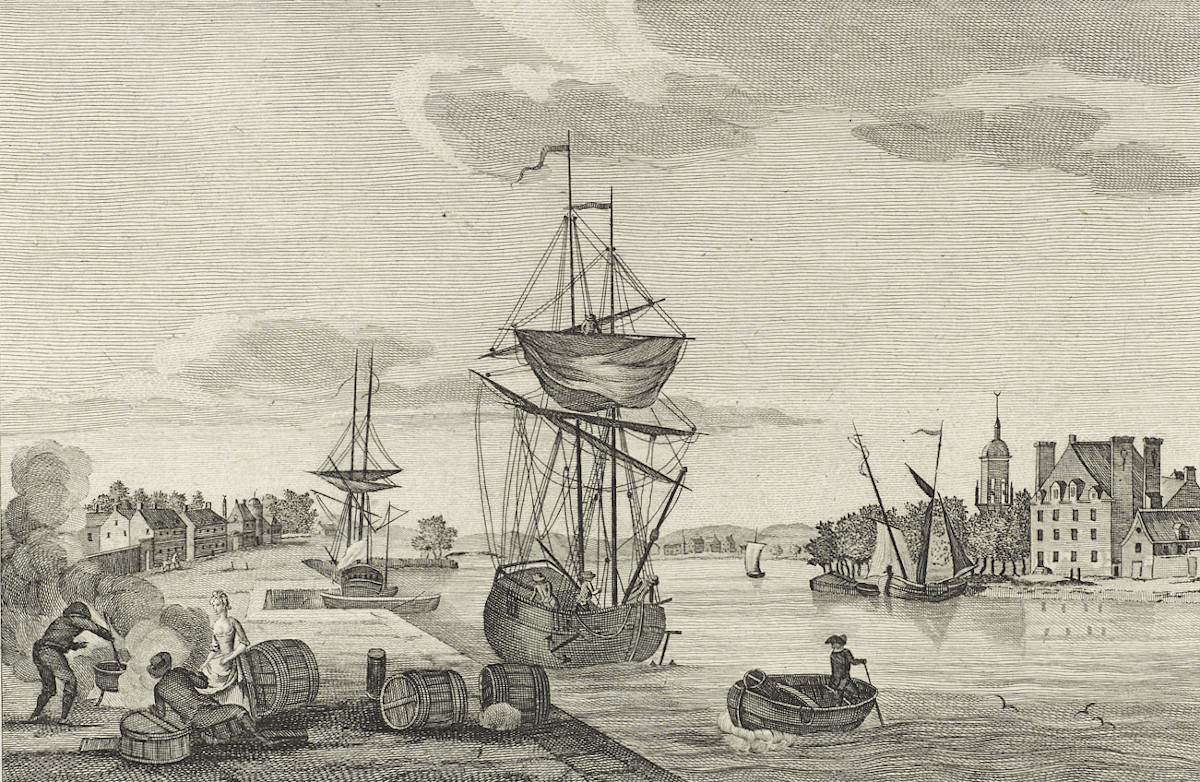 Port de Landerneau vu du quai Saint-Julien. Estampe d’Ozanne (1776). Musée de Bretagne : 958.0009.74.