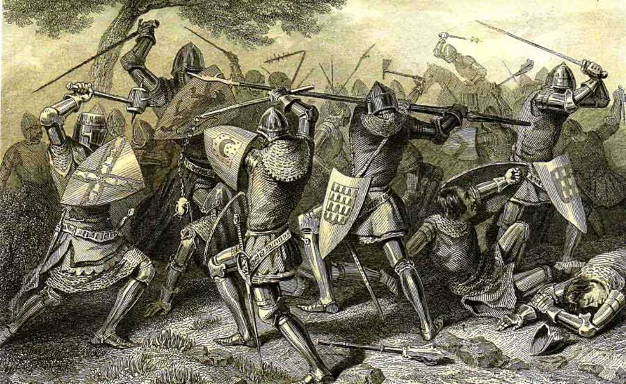 Combat des Trente (1351). Gravure originale en taille-douce d’après Bellangé gravée par Levy, 1844 Source : http://www.infobretagne.com/images/combat-des-trente_1.jpg