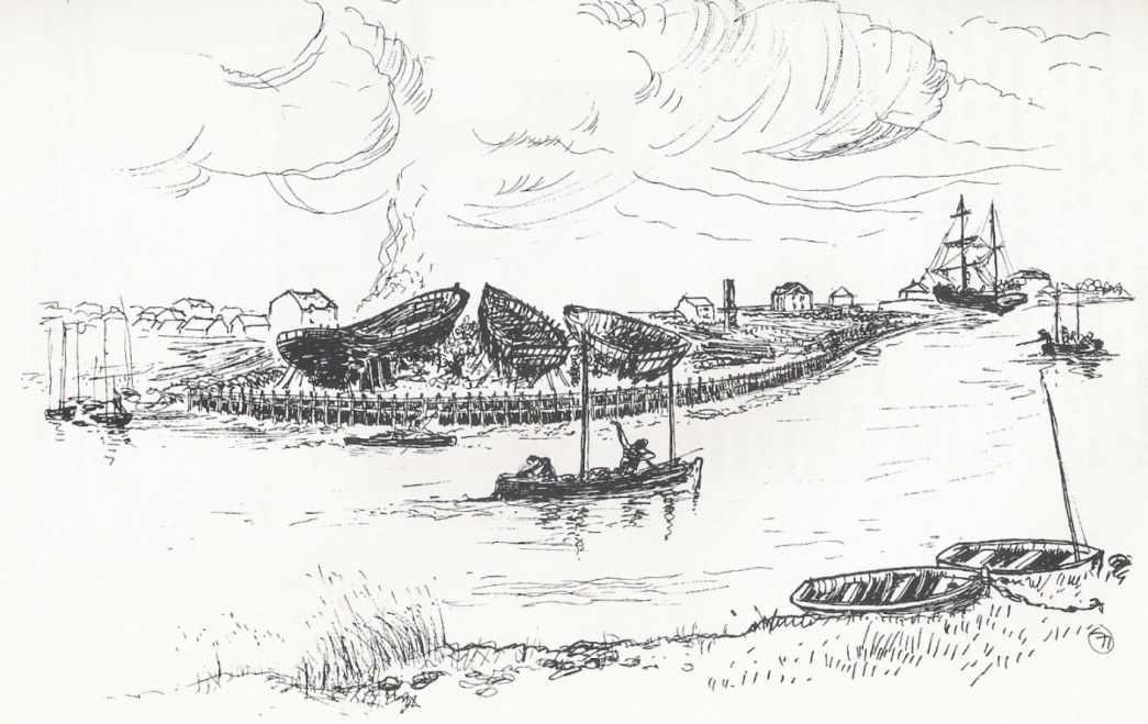 Les chantiers navals aux abords du port de Méan connaissent une activité intense à leur apogée dans les années 1860 - Fernand Guériff, La Marine en bois du Brivet : navires et marins de Brière