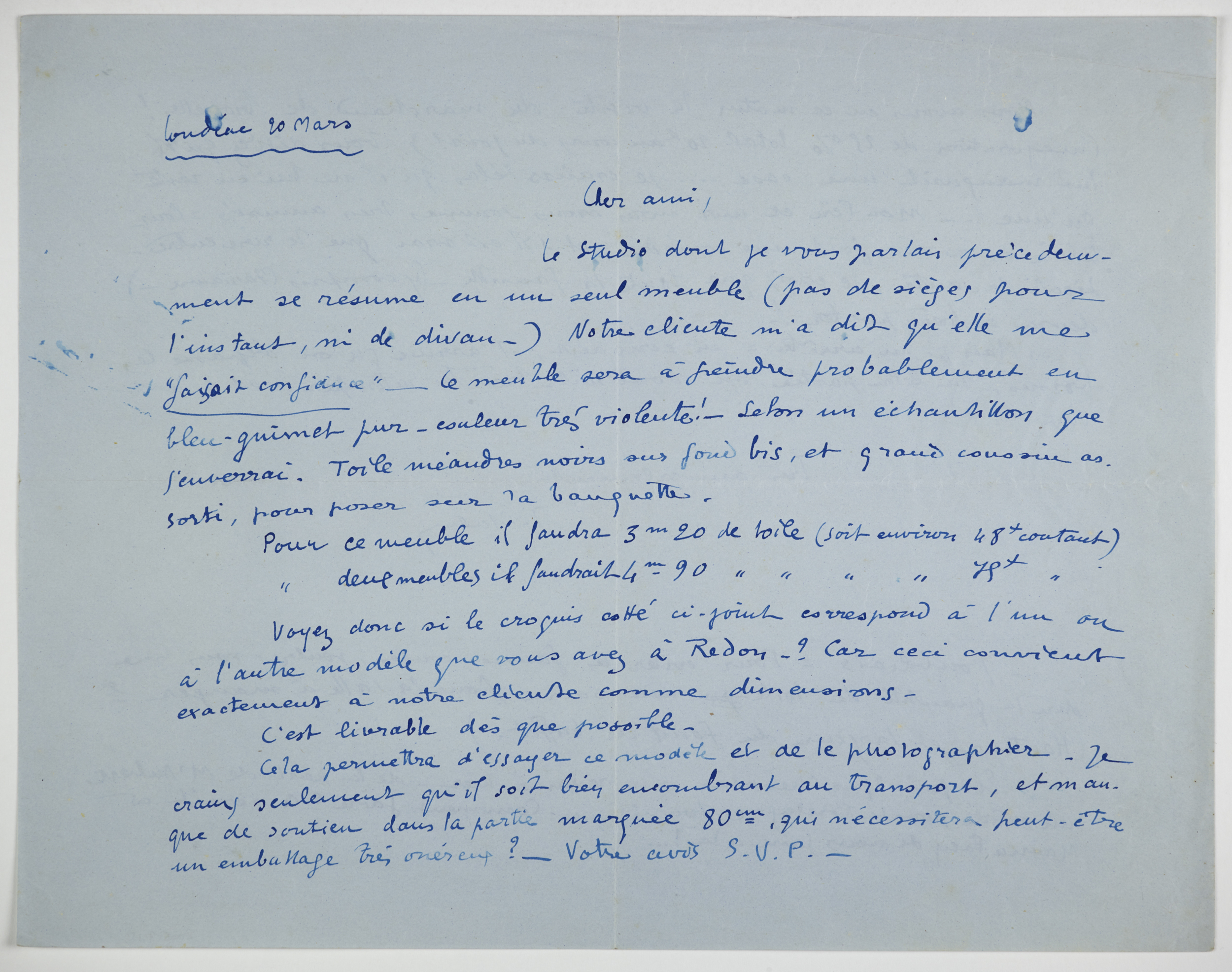 Lettre de Jeanne Malivel à Gaston Sébilleau. Correspondance entre 1920 et 1925. Source : collections du Musée de Bretagne.  Numéro d'inventaire : 2006.0007.15 
