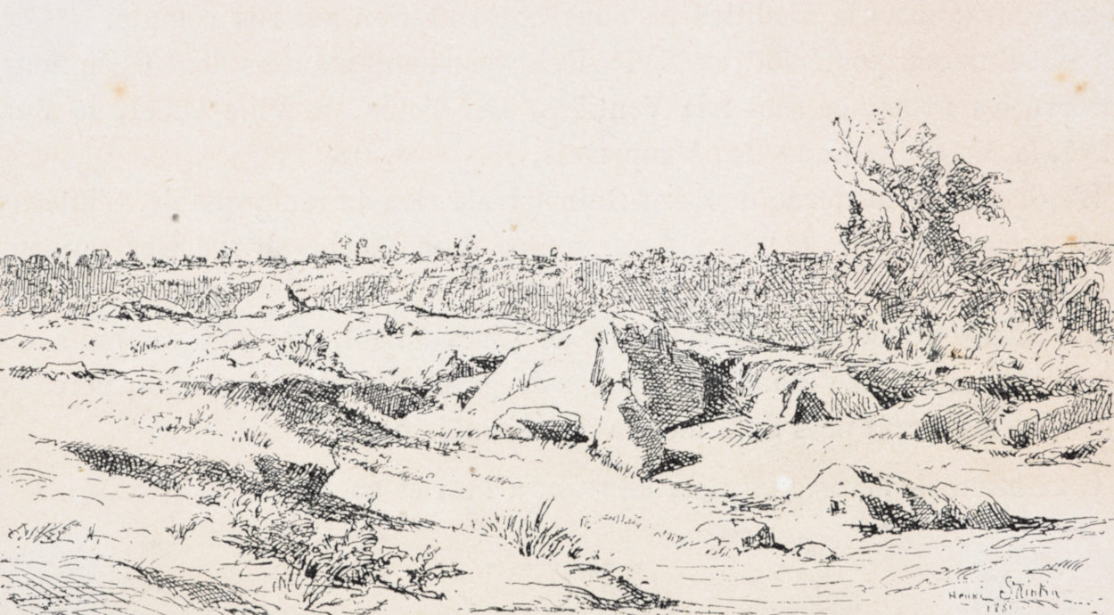 La lande de Plergier. Dessin d’Henri Saintin (1882). Musée de Bretagne : 888.0005.39.