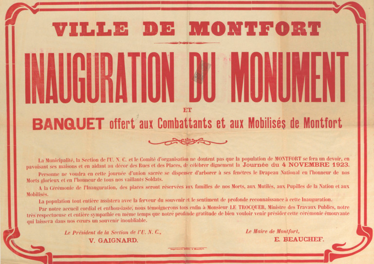 Arffiche. Archives municipales de Montfort-sur-Meu.